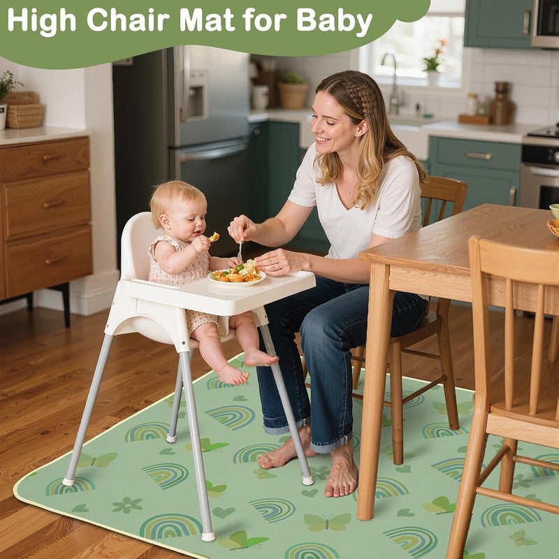 BeBeJoJo Splat Mat for Under High Chair 42 x 42 Inch Waterproof Baby Splash Mat with Non Slip Bottom Reusable Portable Highchair Mat for Floor Food Catcher for High Chair, Green Rainbow - Image 2